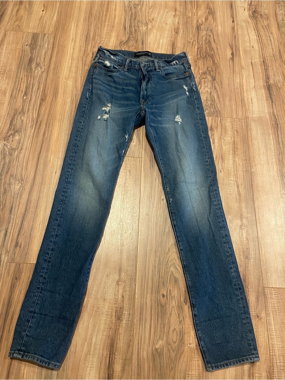Abercrombie & Fitch Blue Denim Jeans with Brown Leather Patch